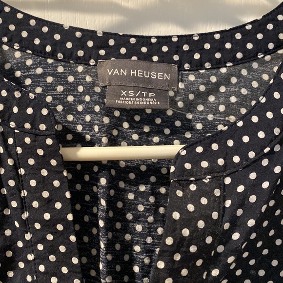 Navy and white polka dot Van Heusen blouse - Picture 2 of 2